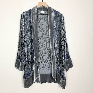 Vintage Closet Silk Velvet Sequin Burnout Floral Kimono Cardigan Size Medium
